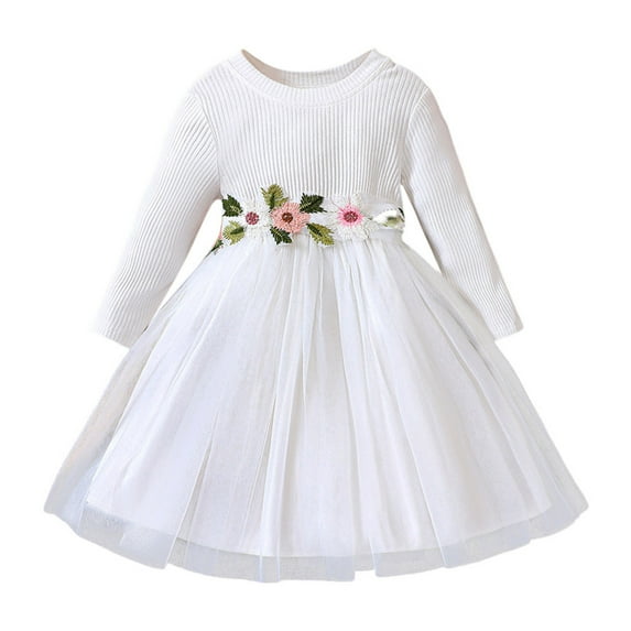 Utlike Girls Dresses Long Sleeve Embroider Ribbed Princess Dress Cozy Sundress For Girl Size 18 Months-24 Months