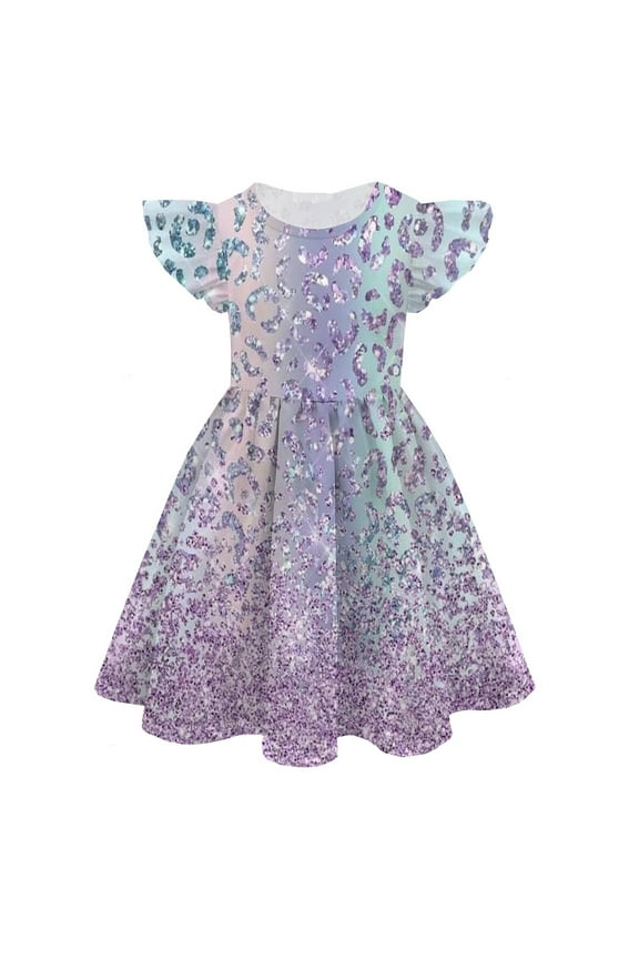 Girls Dresses Summer Print Cute Personality Fashion Fly Sleeve Princess Dress Elegant Sundress For Sweet Girls Size 8 Years-9 Years