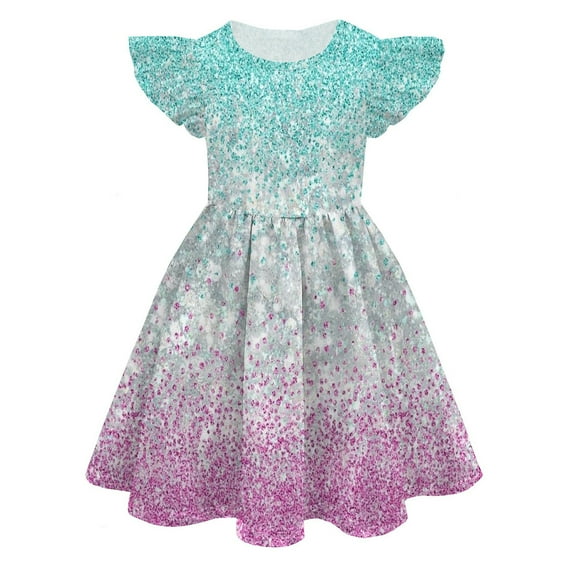 Utlike Girls Dresses Summer Print Cute Personality Fashion Fly Sleeve Princess Dress Sweet Girl Sundress Size 8 Years-9 Years