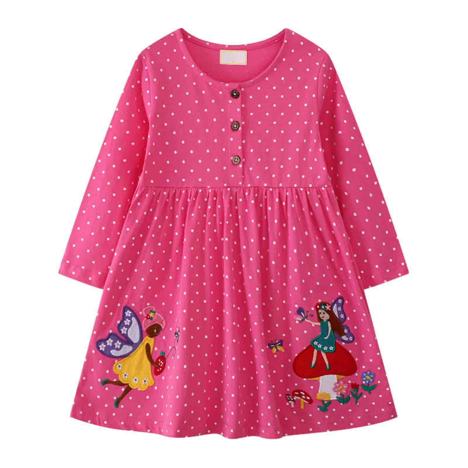 Utlike Girls Dresses Toddler Embroidered Patchwork Princess Dress Round Neck Long Sleeve Girls Holiday Photo Sundress Size 1 Years-2 Years