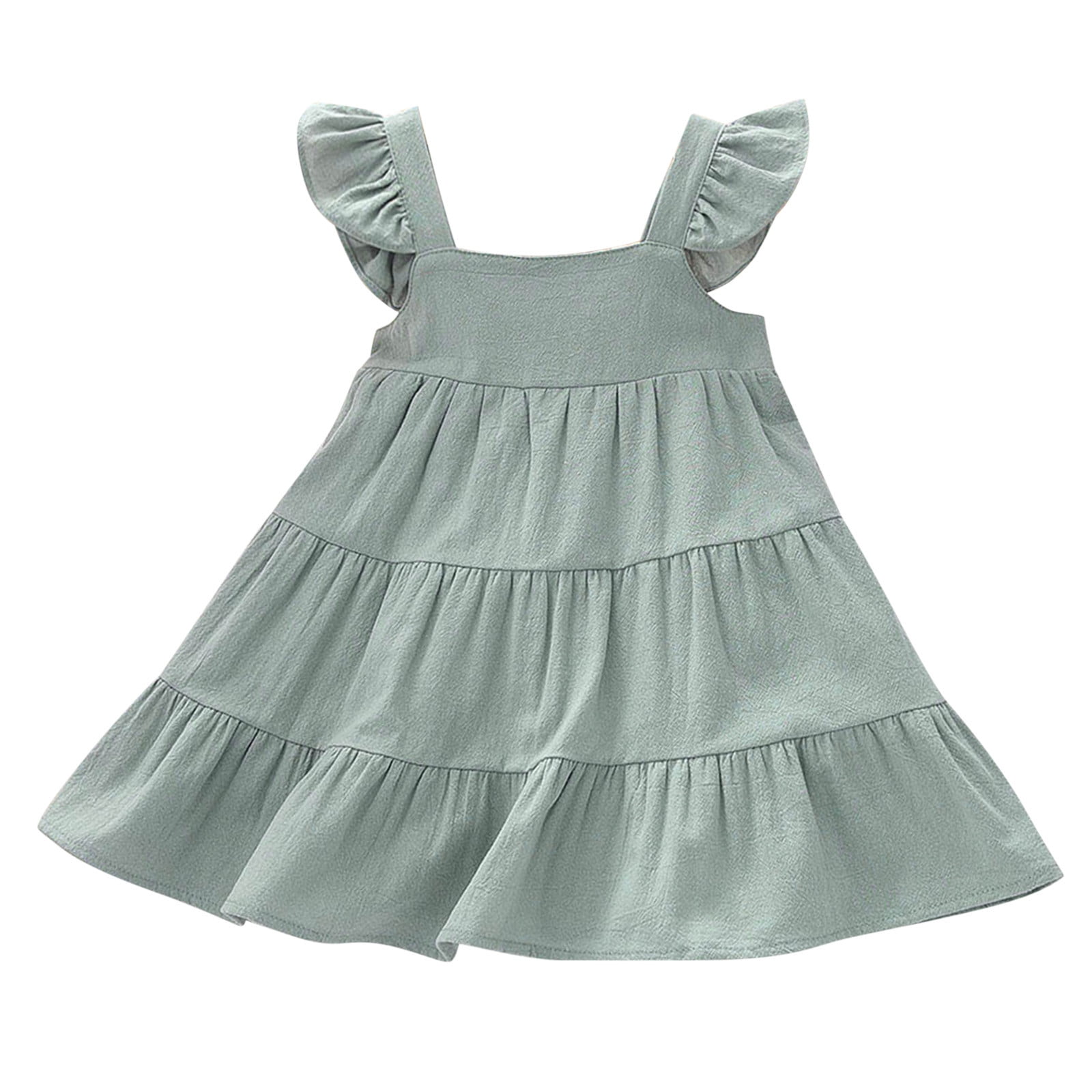 Utlike Girls Dresses Toddler Linen Vintage Dress Ruffle Retro Solid Dresses Boho Princess Layered Dresses Elegant Sundress For Sweet Girls Size 1 Years-2 Years