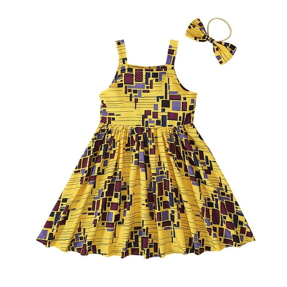 Utlike Girls Dresses Traditional Bohemian Straps Sleeveless Round Neck Princess Dress With Headband Girl Comfort Fit Sundress For Everyday Wear Size 18 Months-24 Months