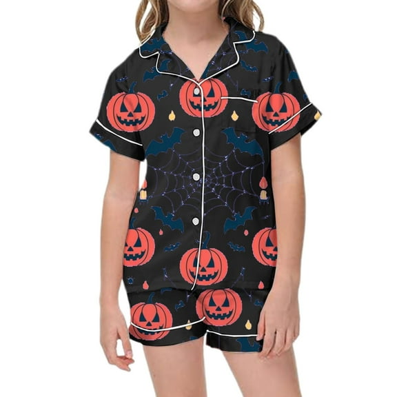 Utlike Girls Halloween Pajamas Set Hallomas Soft Printed Sleepwear Kids Short Sleeved Top And Pants Cute Casual Loungewear Comfort Fit Back To School Pajamas For Girls Size 2 Years-3 Years