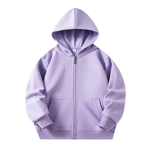 Utlike Girls Hoodies Sweatshirt Kids Long Sleeve Solid Color Zipper Hoodies Sweatshirts Unisex Soft Coat Blouse With Pocket Popular Top Activewear Light Purple 7-8 Years