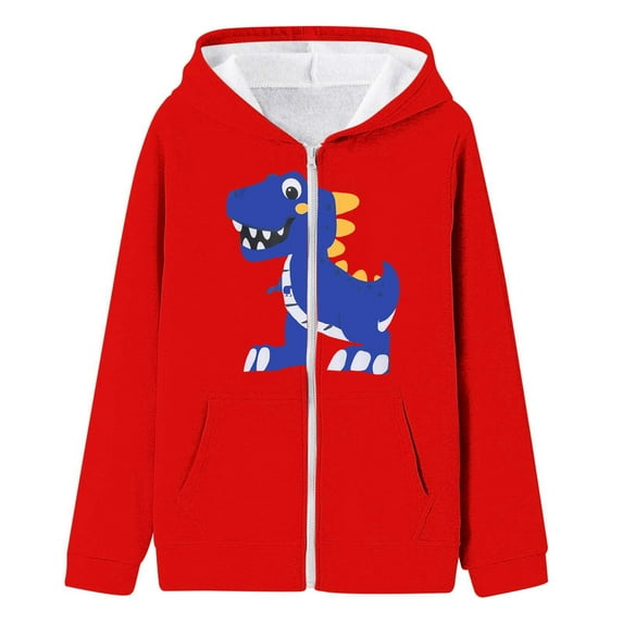Utlike Girls Jacket Dinosaur Print Hooded Zip Up Jacket With Pocket For Kids Warm Thermal outerwear Cozy Casual Winter Coat For Toddler And Children Softness Top For Daily Wear Size 5 Years-6 Years