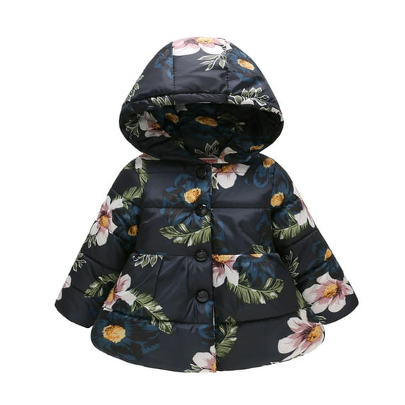 Utlike Girls Jacket Kids Coat Winter Jacket Hooded Prints Toddler outerwear Windproof Warm Thick Coat Jacket Versatile Top Activewear Size 18 Months-24 Months