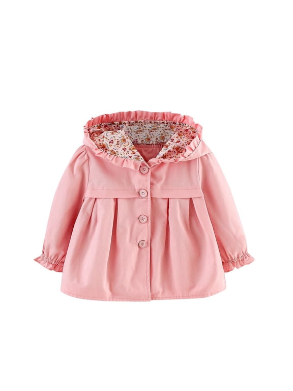 Girls Jacket Toddler Casual Spring Fall Hooded Jackets Windbreaker Jacket outerwear Coat Baby Flexible Fit Top For Outdoor Size 12 Months-18 Months