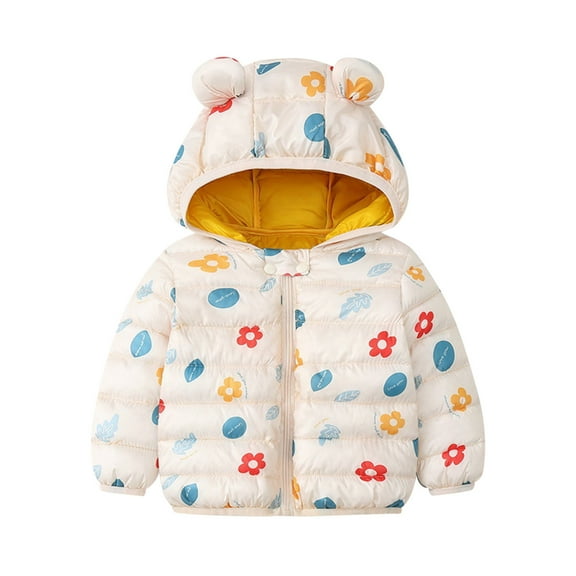 Utlike Girls Jacket Toddler Winter Windproof Cartoon Hooded Coat Jacket Kids Warm outerwear Versatile Top Activewear Size 18 Months-24 Months