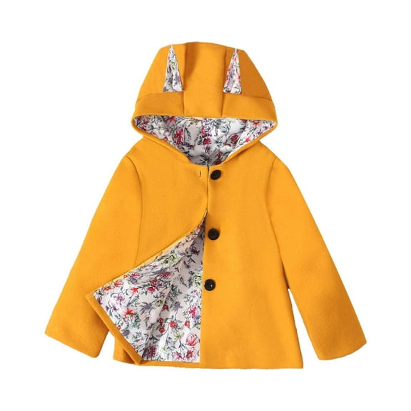 Utlike Girls Jacket Warm Design Button Hooded Coat For Toddler Soft Winter Jacket outerwear Cute Casual Outfit Softness Top For Daily Wear Size 3 Years-4 Years