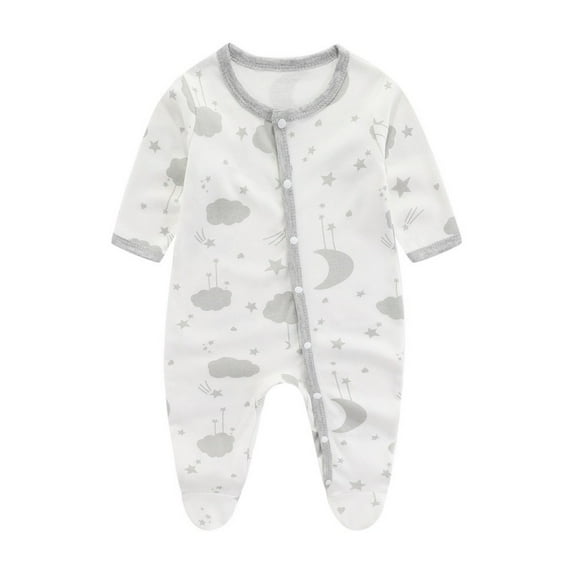 Utlike Girls Jumpsuit Baby Print Round Neck Button Romper Versatile Playsuits Size 0 Months-3 Months