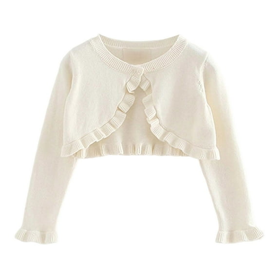 Utlike Girls Knit Cardigan Sweater Autumn Casual Outerwear Kids Soft Comfort Lightweight Layering Top For Spring Summer Fall Regular Fit Tee Size 12 Months-24 Months White