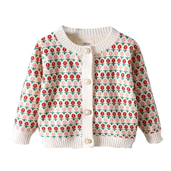 Utlike Girls Knit Cardigan Sweater Baby Toddler Floral Knit Button Closure Jacket Outwear Winter Coat Fashionable And Trendy Tops Leisure Wear Size 4 Years-5 Years