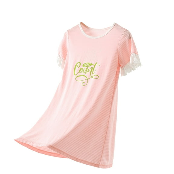 Utlike Girls Knit Pajamas Solid Color Short Sleeved Nightgown Skin Friendly Girl Home Clothes Size 4 Years-5 Years