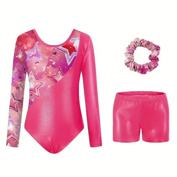 Utlike Girls Long Sleeve Gymnastics Leotard With Print Ballet Dance Unitard For Training And Performance Size 6Y-7Y