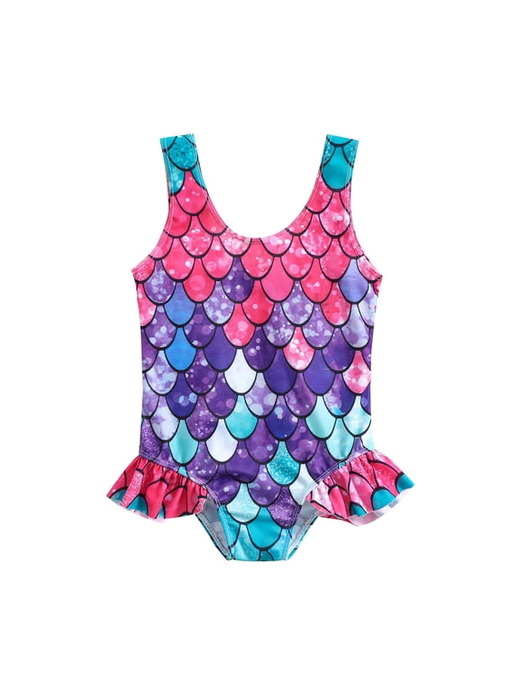 Girls One-Piece Swimsuit Fish Scale Swimsuit Dress Hot Spring Swimwear Girls Summer Cool Bathing Suit Size 2 Years-3 Years