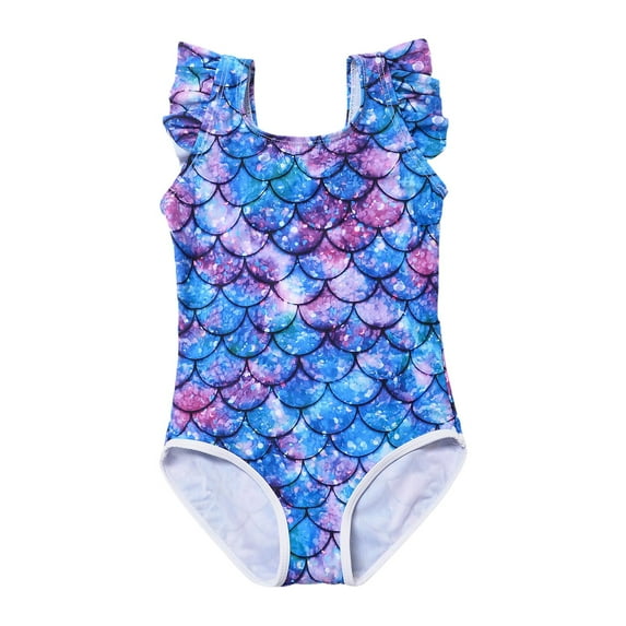 Utlike Girls One-Piece Swimsuit Toddler Sleeveless Litle Kids Colorful Fish Scale Print Swimwear Striped Ruffle Floral Girl'S Lightweight Bathing Suit Size 18 Months-24 Months