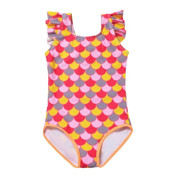 Utlike Girls One-Piece Swimsuit Toddler Sleeveless Litle Kids Colorful Fish Scale Print Swimwear Striped Ruffle Floral Girls Beach Bathing Suit Size 18 Months-24 Months