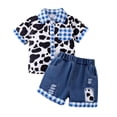 thumbnail image 1 of Utlike Girls Outfit Denim Shorts Sets Summer Fashion Plaid Cow Short Sleeved Top Patchwork Denim Shorts Suit Size 2 Years-3 Years, 1 of 9