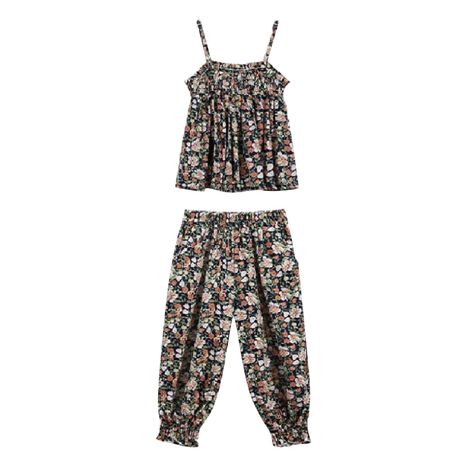 Girls Outfit Sets Kids Floral Cool Top And Pants Romper Outfit Playsuit Clothes Girls Holiday Dresses Sets Size 7 Years-8 Years