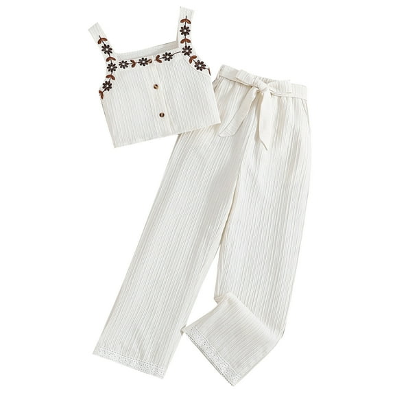 Utlike Girls Outfit Sets Kids Toddler Baby Spring Summer Print Ribbed Sleeveless Vest Long Pants Outfits Clothes Girls Stylish Clothing Sets Size 7 Years-8 Years