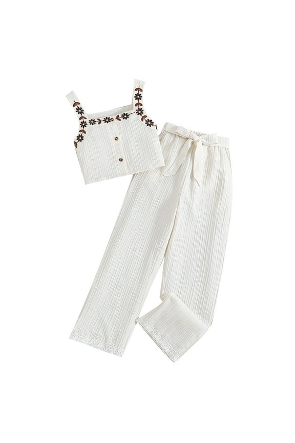 Girls Outfit Sets Kids Toddler Baby Spring Summer Print Ribbed Sleeveless Vest Long Pants Outfits Clothes Girls Stylish Clothing Sets Size 7 Years-8 Years