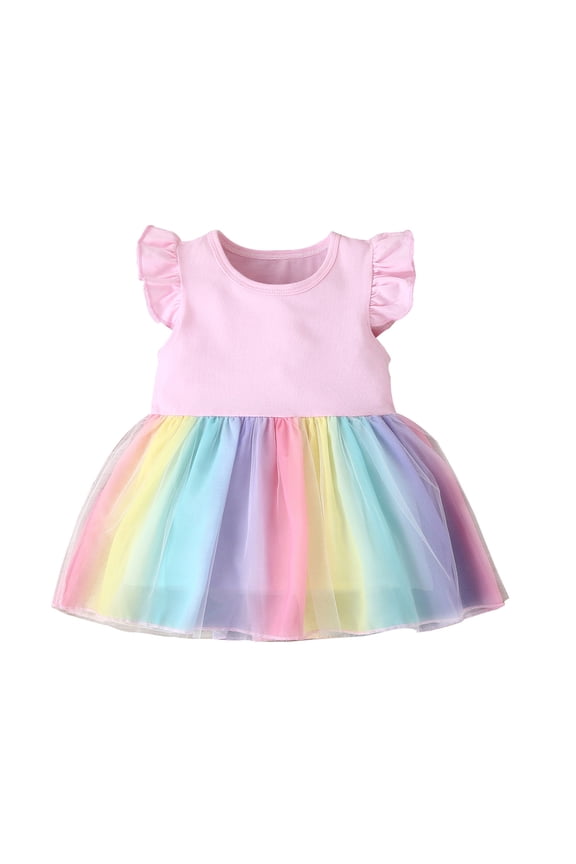 Girls Outfit Sets Multicolor Dress Clothes Sleeveless Toddler Rainbow Baby Ruffle Girls Playtime Sets Size 2 Years-3 Years