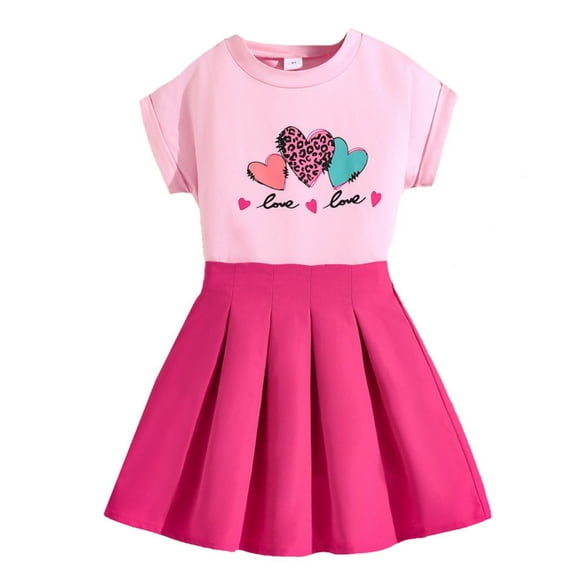 Utlike Girls Outfit Sets Skirt Outfits Two Piece Short Sleeve Heart Pattern Top T Shirt And Skirt Set Girls Coordinated Sets Size 11 Years-12 Years