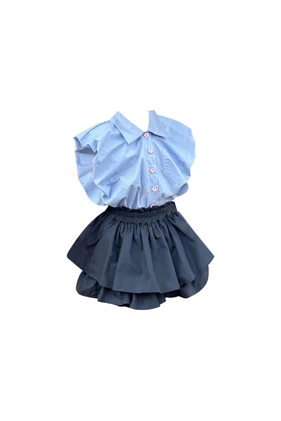 Girls Outfit Sets Summer Toddler Pod Sleeve Top And Culottes Suit Soft And Comfy Daily Wear Outfits Girls Matching Sets Size 6 Years-7 Years