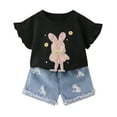 thumbnail image 1 of Utlike Girls Outfit Sets Toddler Easter Clothes Baby Summer Outfits Cute Bunny Bow Applique Shirts Tops Denim Shorts Set Girls Party Sets Size 3 Years-4 Years, 1 of 6