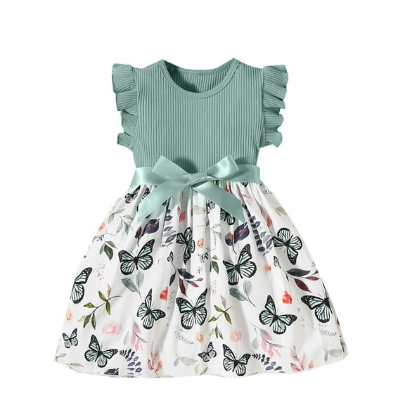 Utlike Girls Outfit Skirt Set Sping Summer Dress Sleeveless Casual Butterfly Print Dresses Size 2 Years-3 Years