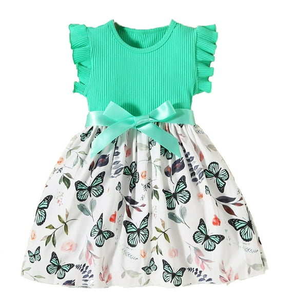 Utlike Girls Outfit Skirt Set Sping Summer Dress Sleeveless Casual Butterfly Print Dresses Size 6 Years-7 Years