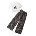 thumbnail image 1 of Utlike Girls Outfits 2 Pcs Kids Clothing Set Toddler Clothes Figure & Star Print Short Sleeve Top + Camo Print Pants Set Regular Fit Matching Sets Size 10 Years-11 Years, 1 of 9