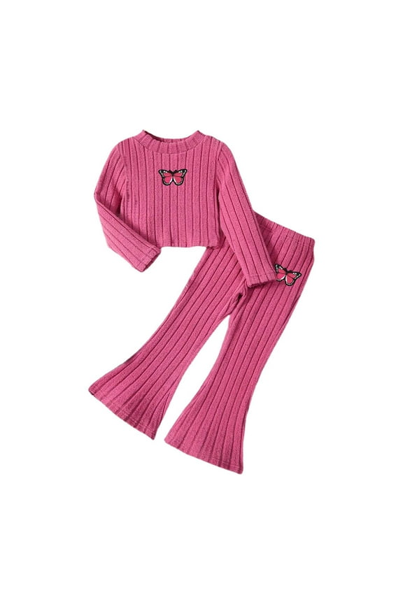 Girls Outfits Long Sleeve Thermal T Shirt Set With Flare-Leg Pants For Autumn And Winter Cozy And Warm Clothing Set Cute Clothes For Kids Children'S Suit Size 5 -6