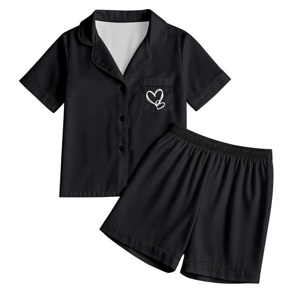 Utlike Girls Outfits Sleepwear Set 2 Pcs Tween Heart Print Short Sleeve Shorts Pajamas Set Soft Pajama Top And Shorts Comfortable Loungewear For Kids Girl Cute Clothes Set Size 2 Years-3 Years