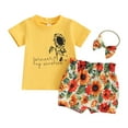 thumbnail image 1 of Utlike Girls Outfits Summer Baby Clothes Baby Sunflower Print Short Sleeve + Shorts + Headscarf 3 Pack Set Softness Festival Set Size 3 Months-6 Months, 1 of 8