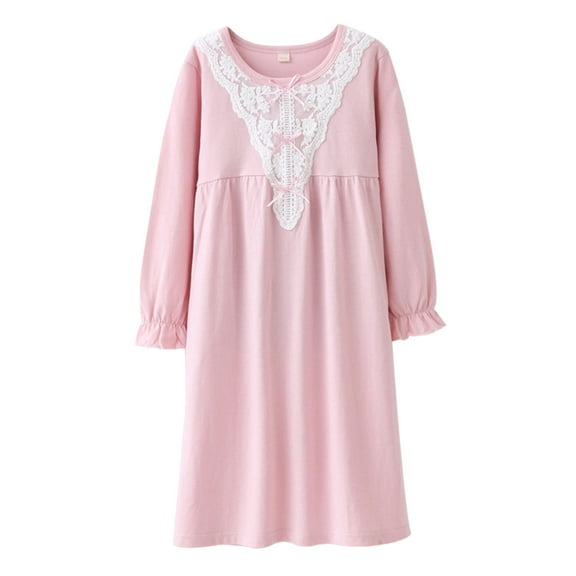 Utlike Girls Pajamas Lace Nightgown Soft Round Neck Loose Sleepwear For Kids Softness Girl Home Clothes Size 8 Years-10 Years