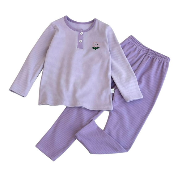 Utlike Girls Pajamas Set Autumn Winter Cartoon Printed Long Sleeve T Shirt Long Pants Pyjamas Set Children'S Solid Color Sleepwear Comfort Fit Home Clothes For Girl Size 7 Years-8 Years