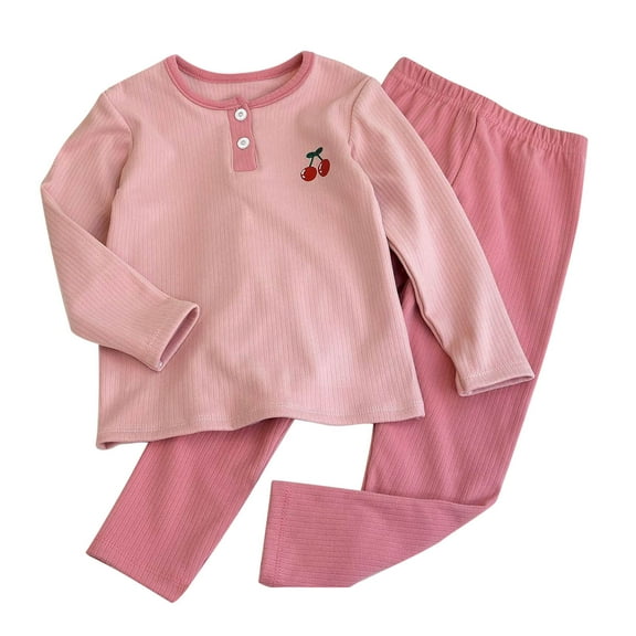 Utlike Girls Pajamas Set Autumn Winter Cartoon Printed Long Sleeve T Shirt Long Pants Pyjamas Set Children'S Solid Color Sleepwear Softness Girl Nightwear Size 6 Years-7 Years
