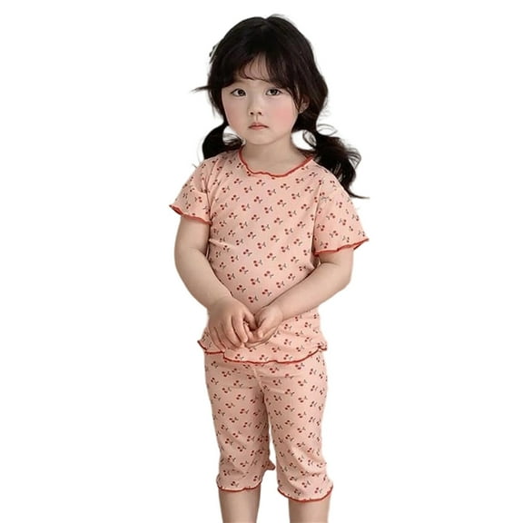 Utlike Girls Pajamas Set Silk Toddler Pjs Printed Short Sleeved T Shirt With Shorts Two Piece Sleepwear Set Softness Nightwear For Girl Size 5 Years-6 Years