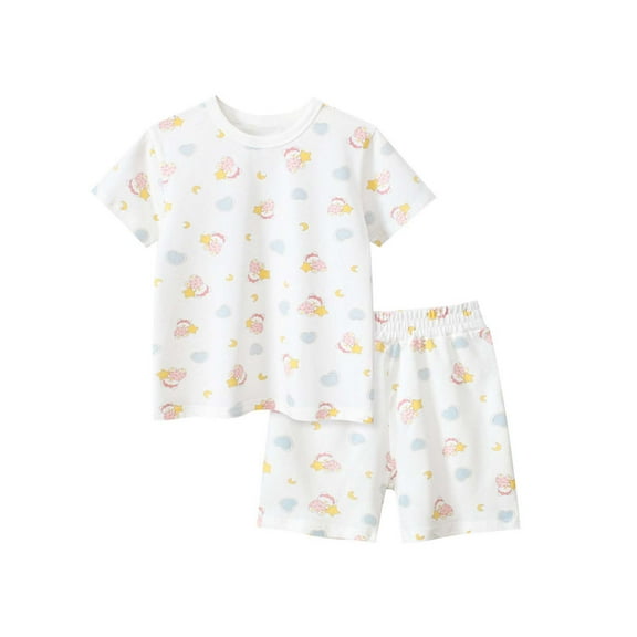 Utlike Girls Pajamas Set Summer Cartoon Prints Short Sleeved T Shirt Pyjamas Set With Shorts Comfort Fit Home Clothes For Girl Size 5 Years-6 Years