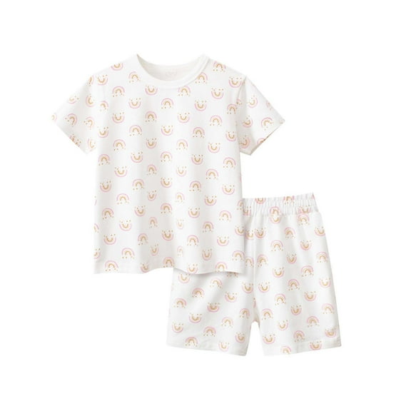 Utlike Girls Pajamas Set Summer Cartoon Prints Short Sleeved T Shirt Pyjamas Set With Shorts Skin Friendly Girl Homewear Size 5 Years-6 Years