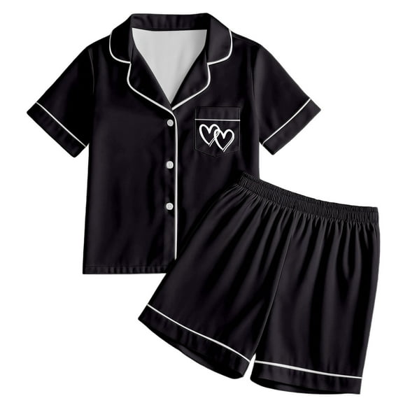 Utlike Girls Pajamas Set Toddler Sleepwear Set 2 Pcs Tween Heart Print Short Sleeve Shorts Pyjamas Set Soft Pyjamas Top And Shorts Loungewear For Kids Festival Girl Homewear Size 2 Years-3 Years
