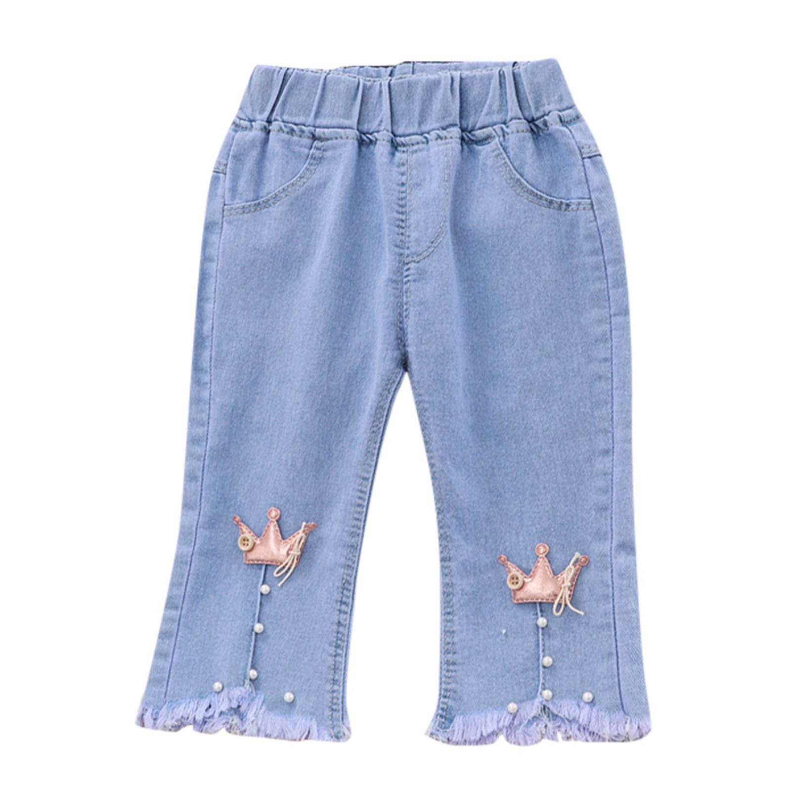 Utlike Girls Pants Baby Capri Denim Pants Toddler Jeans Soft Elastic Waist Denim Pants Size 18 Months-24 Months