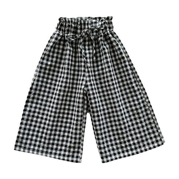 Utlike Girls Pants Toddler Baby Classic Pants Plaid Elastic Jogger Gingham Long Pants Summer Fall Wide Leg Pants Size 5 Years-6 Years