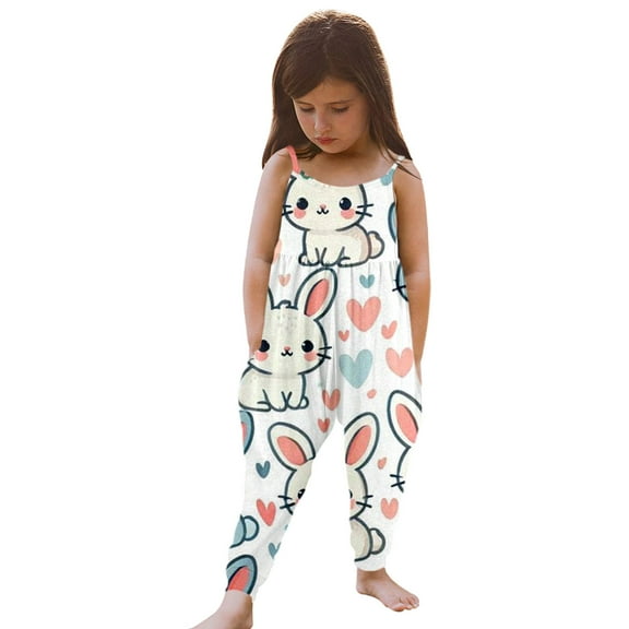 Utlike Girls Romper Baby Casual Easter Sleeveless Prints Jumpsuit Pants Outfits Clothes Toddler Breathable Bodysuits Size 18 Months-24 Months