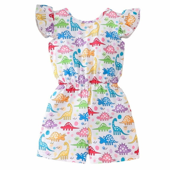 Utlike Girls Romper Casual Dress Farm Animal Horse Print Dresses Flutter Sleeve Jumpsuit Toddler Breathable Bodysuits Girls Princess Dress Romper Size 3 Years-4 Years