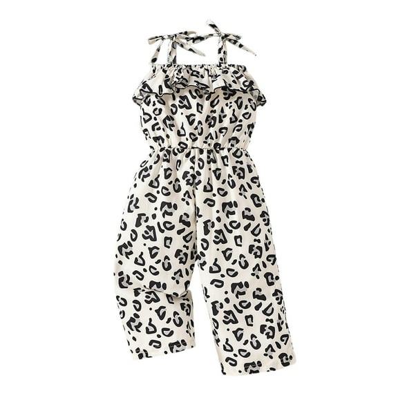 Utlike Girls Romper Jumpsuit Toddler Summer Leopard Print Strappy Waistband Ruffled Hem Playful Outfit For Casual Outdoor Party Travel Soft And Breathable Playsuit Size 1 Years-2 Years