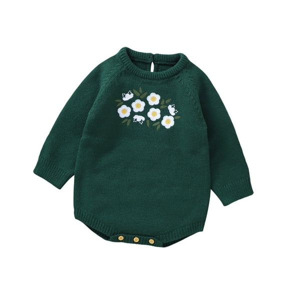 Utlike Girls Romper Baby Embroidery Floral Pattern Knit Sweater Sweatshirt Long Sleeve Bodysuit Warm Fall Winter Clothes Comfort Fit Playsuit Size 0 Months-3 Months