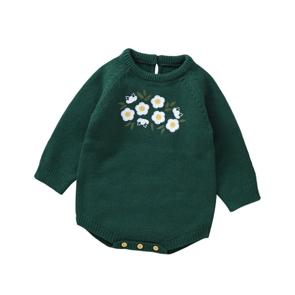 Utlike Girls Romper Baby Embroidery Floral Pattern Knit Sweater Sweatshirt Long Sleeve Bodysuit Warm Fall Winter Clothes Comfort Fit Playsuit Size 12 Months-18 Months