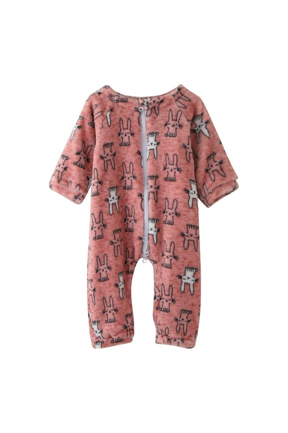 Girls Romper Toddler Winter Long Sleeve Jumpsuit Velvet Warm Cartoon Rabbit Print Outwear For Children Clothes Skin Friendly Playsuit Size 6 Months-12 Months